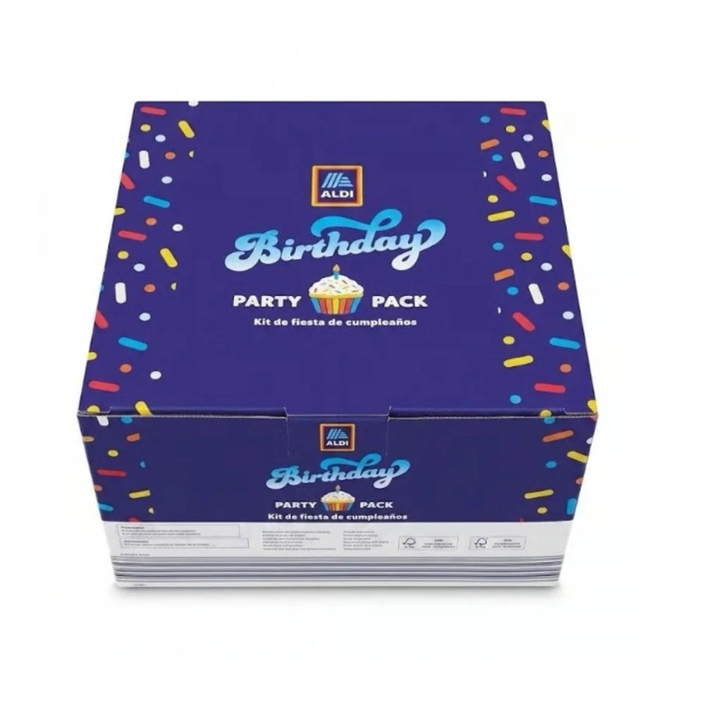 Aldi Birthday Party Pack Set Banner Plates Cups Napkins Swirl Design NEW
